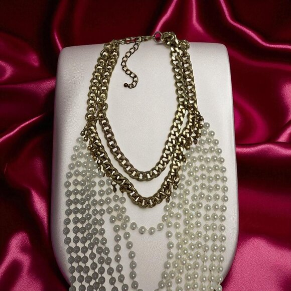 Vintage-Inspired Gold Tone Multi-Strand Pearl Statement Necklace – 23” - Picture 3 of 5